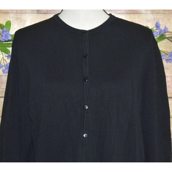 Vintage Yarnworks Black Button Up Cardigan Sweater Size Petite L Casual Modest - Picture 2 of 7